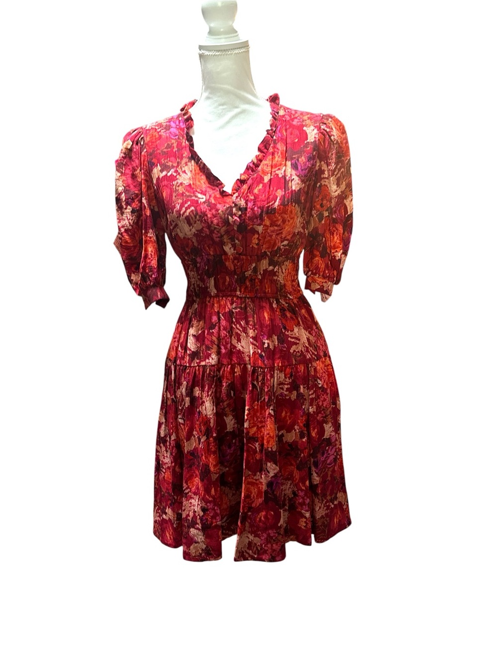 Danny & Nicole Red Floral Ruffle Mini Dress